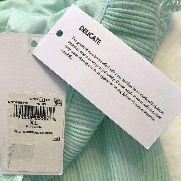 Guess spaghetti strap Vita Ruffled Romper in Fair Aqua - Picture 8 of 12